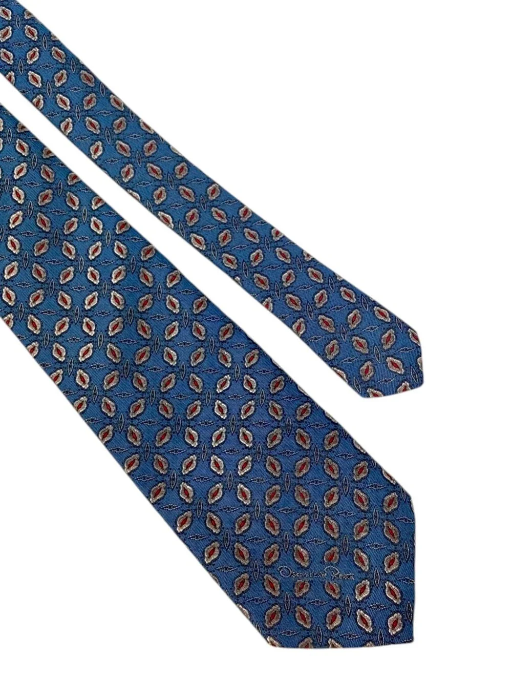 Oscar de la Renta Men’s Blue Geometric Pattern Silk Tie